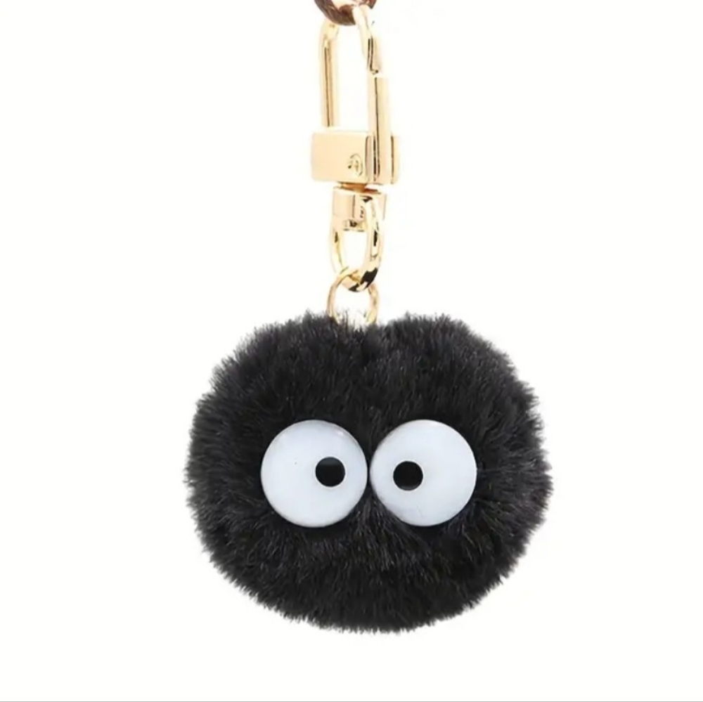 Black Pom Pom with Eyes Bag Charm/Keychain